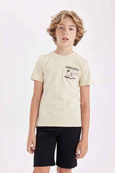 DeFacto Erkek Çocuk Pijama Takımı Baskılı Kısa Kollu Üst Şort D1209A824SM