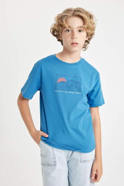 DeFacto Tricou pentru băiat cu imprimeu pe spate, cu gât turnu - D2419A824HS