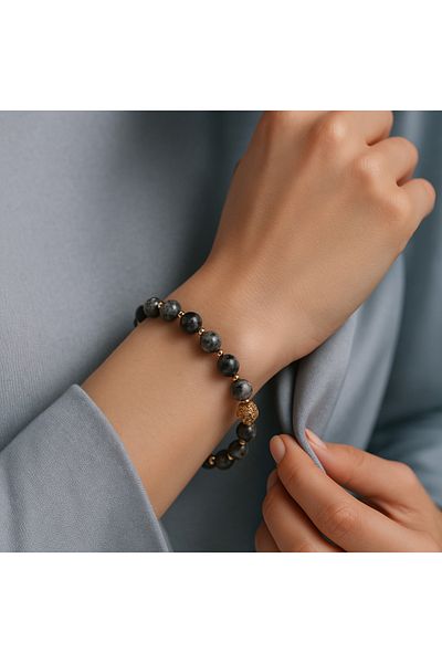 OSMANLI DEĞERLİ TAŞ Certified Silver Jasper-Hematite Natural Stone Bracelet 6-8 mm