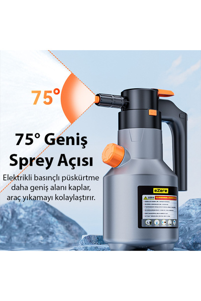 EZERE 2L Yüksek Basınçlı Şarjlı Köpük Makinası Oto Yıkama Pompası Köpük Püskürtücü GRİ