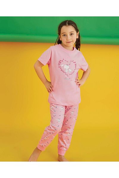 Aydoğan Girls Short Sleeve Pink 100% Cotton Pajamas Suit 250215
