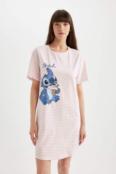 DeFacto Disney Lilo & Stitch Nachthemd mit Rundhalsausschnitt und kurzen Ärmeln – Normale Passform D1528AX24SM