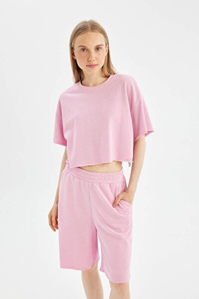 DeFacto Χοντρό ύφασμα Cool Loose Fit κοντομάνικο μπλουζάκι D1179ax24sm