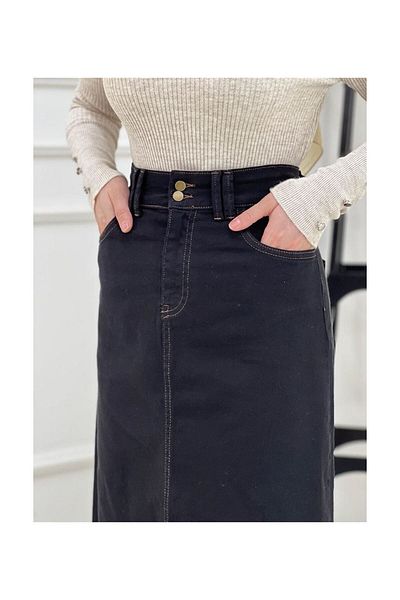 VELLICHOR Embroidered Contrast Drawstring Gabardine Skirt Black