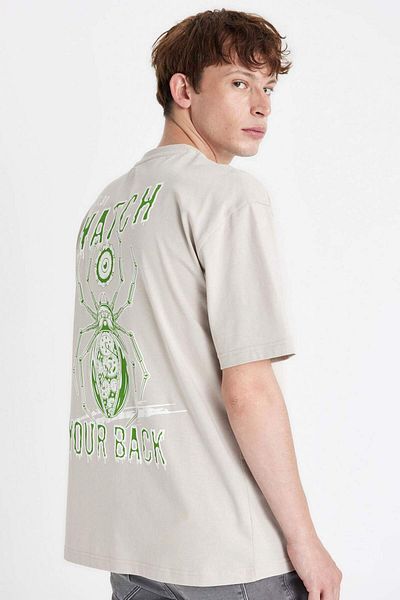 DeFacto Oversize Wide Fit Crew Neck Back Printed Short Sleeve T-Shirt C5678Ax24Hs