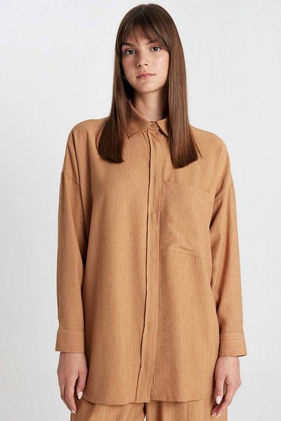 DeFacto Relax Fit Crinkle ύφασμα μακρυμάνικο πουκάμισο Hijab Tunic C6482AX24SM