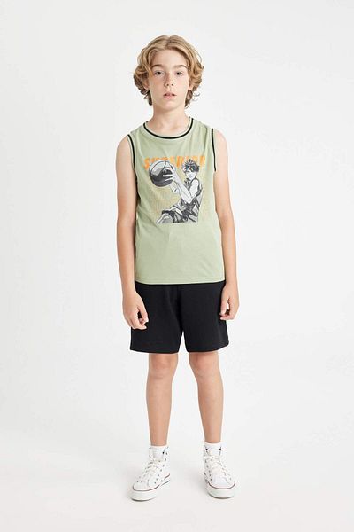 DeFacto Boys' 2-Piece Set Printed Singlet Top Elastic Waist Short Shorts Bottom C9861A824Hs
