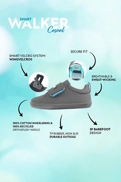 HOPFRÖG smart Walker Gray super Matte Barefoot Kids shoes