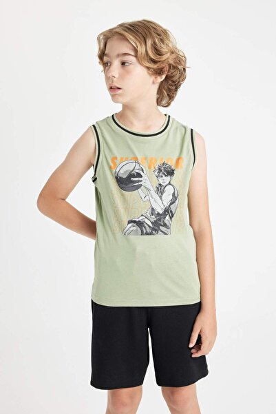 DeFacto Erkek Çocuk 2li Takım Baskılı Atlet Üst Beli Lastikli Kısa Şort Alt C9861A824HS