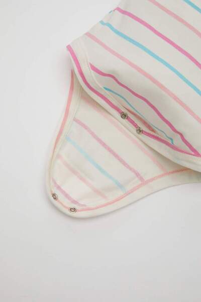 DeFacto Kislány újszülött nyakú csíkos fésült pamut 2 részes rövid ujjú pattintható test C9588A524HS