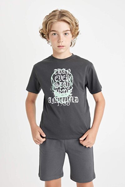DeFacto Chłopięcy T-shirt z nadrukiem i krótkim rękawem – okrągły dekolt D2226A824HS