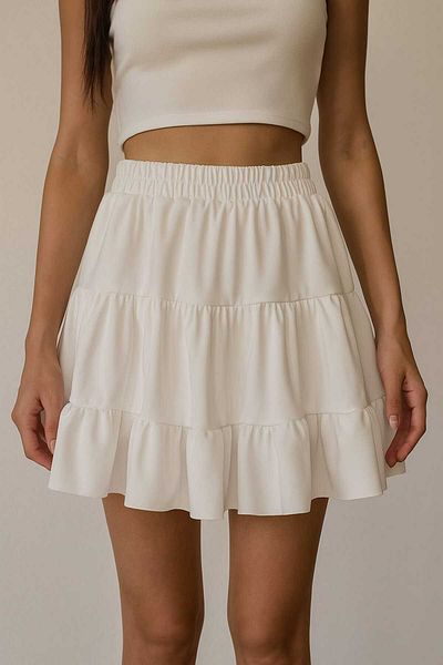 ŞIK VE MUTLU Ruffled Elastic Waist Shorts Skirt