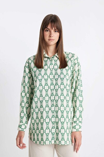 DeFacto Relax Fit Desenli Uzun Kollu Gömlek Tunik D1435AX24HS