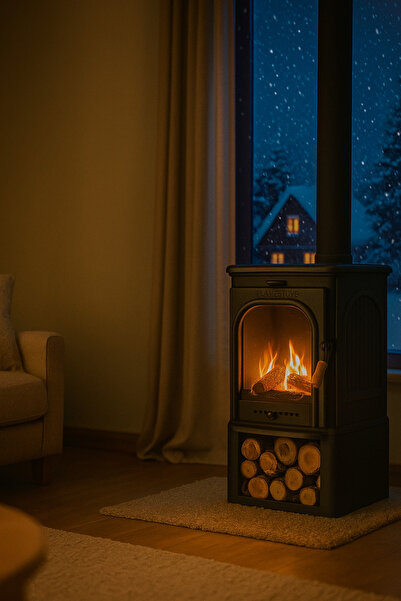 flamestove MODENA LÜX STYLE 3 CAMLI ODUN HAZNELİ ŞÖMİNE