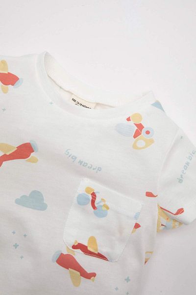 DeFacto Baby Boy Pajamas Set - Combed Cotton Print, Short Sleeve, Top Elastic Waist, Long Bottom C3521A524Sm