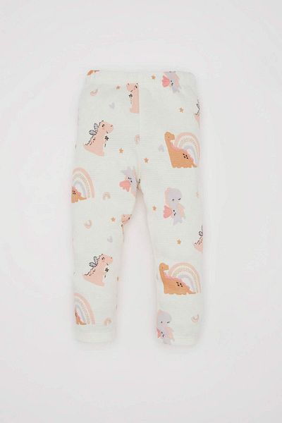 DeFacto Baby Girl Pajamas Set with Waffle Dinosaur Print - Short Sleeve, Top and Long Bottom C3474A524Sm
