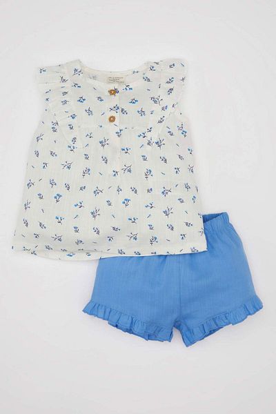 DeFacto Floral Patterned Poplin Blouse and Shorts 2 Pieces Set for Baby Girl - C9527a524sm