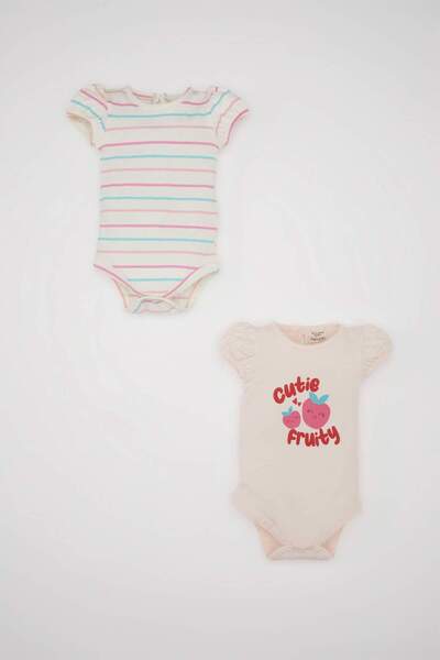 DeFacto Kislány újszülött nyakú csíkos fésült pamut 2 részes rövid ujjú pattintható test C9588A524HS