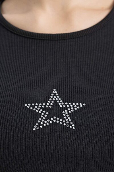 DeFacto Μπλουζάκι κοντομάνικο με ραβδώσεις - Κεντημένο, Koool 24y801004433