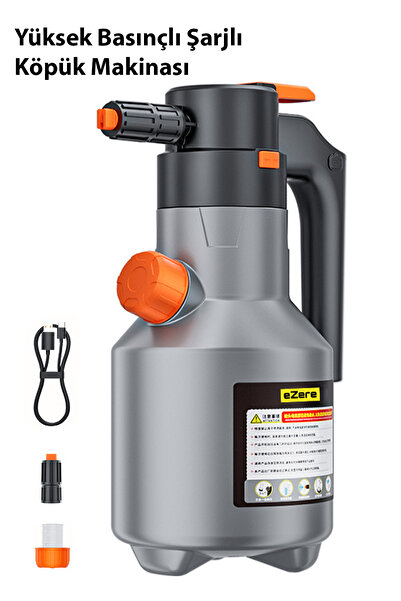 EZERE 2L Yüksek Basınçlı Şarjlı Köpük Makinası Oto Yıkama Pompası Köpük Püskürtücü GRİ
