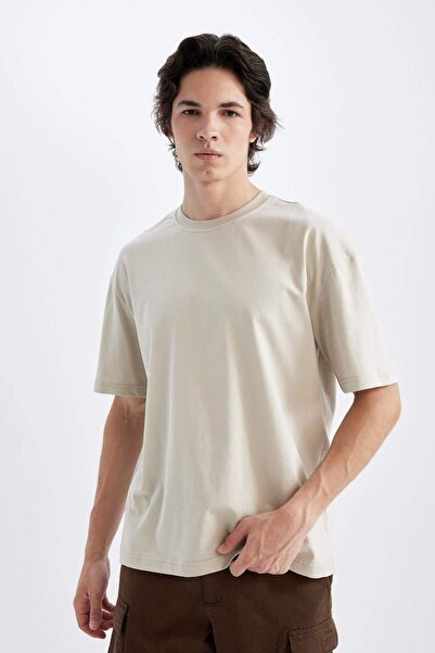 DeFacto Boxy Fit Bisiklet Yaka Basic Düz Kısa Kollu Tişört D5071AX24HS