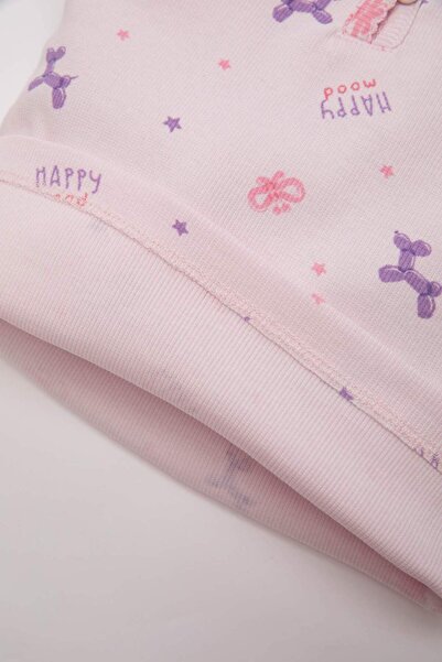 DeFacto Kız Bebek Desenli Kısa Kollu Şortlu Fitilli Kaşkorse Pijama Takımı C3476a524hs