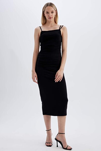 DeFacto Bodycon Askılı Midi Elbise C8948AX24SM