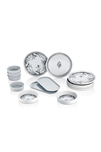 Kitchen Life 14 Parça 6 Kişilik Cold Flowers Kahvaltı Takımı-Lüx Kahvaltılık Sunum Seti Tabağı