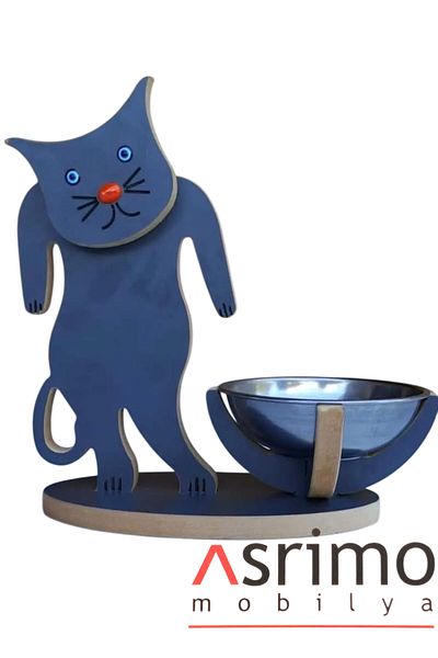 Asrimo mobilya Disassembled Wooden Cat Figured Food Bowl-Water Bowl