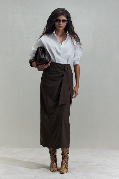 Suud Collection Brown Zero Wrap Thick Skirt