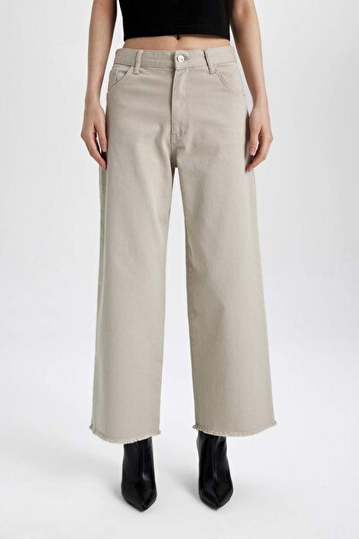 DeFacto Culotte Gabardin Kumaş Pantolon Yüksek Bel Basic Düz Cepli Geniş Bol Paça C7535AX24SM
