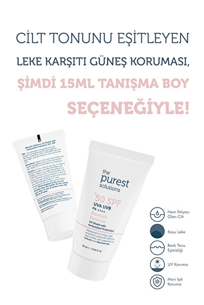 The Purest Solutions Matlaştırıcı Güneş Kremi Cilt Bakım Seti: 50 ml SPF 50 + 15 ml Blemish Defense Tanışma Boy