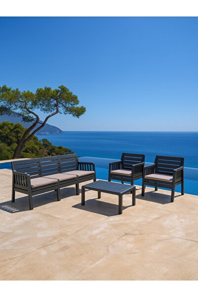 MOBETTO Ada 3+1+1+S Bahçe Takımı / Balkon - Bahçe - Teras Mobilyası - Antrasit
