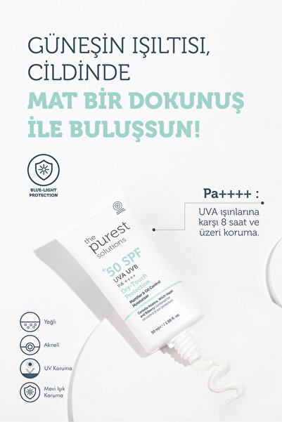 The Purest Solutions Matlaştırıcı Güneş Kremi Cilt Bakım Seti: 50 ml SPF 50 + 15 ml Blemish Defense Tanışma Boy
