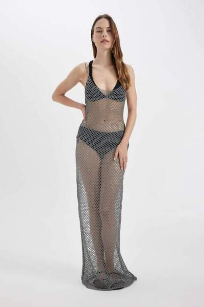 DeFacto Regular Fit Kolsuz File Maxi Plaj Elbisesi-Fall in Love B6886AX24HS