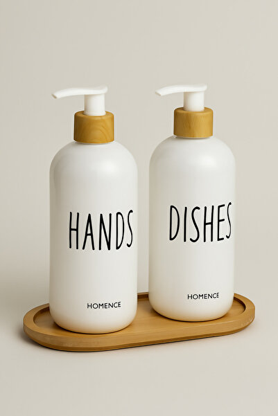 homence 2'li Bambu Standlı Sıvı Sabun Bulaşık Deterjanı Baskılı, Pompalı Plas...