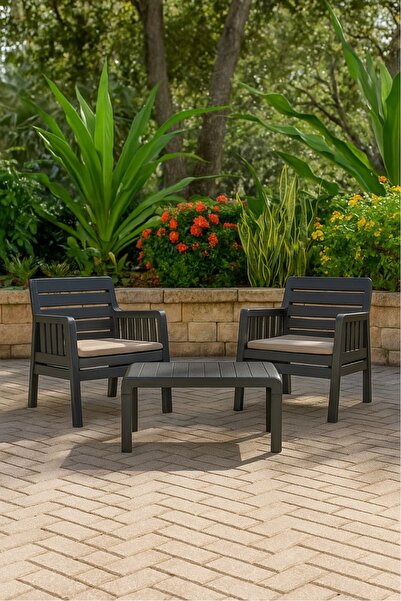 MOBETTO Ada 1+1+S Bahçe Takımı / Balkon - Bahçe - Teras Mobilyası - Antrasit