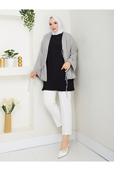 fh fashionhere Kadın Tesettür Kolsuz Siyah Piliseli Içlik Gömlek Tunik Bluz Pliseli Pileli