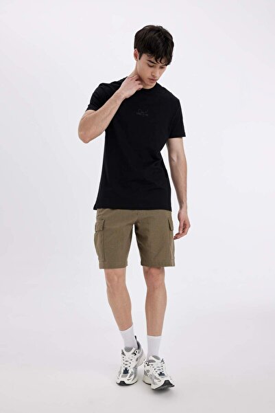 DeFacto %100 Pamuk Regular Fit Keten Görünümlü Kargo Bermuda Şort B5676AX24SM