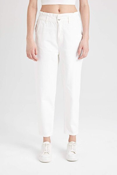 DeFacto Paperbag Yüksek Bel Bilek Boy Beyaz Jean Pantolon C1266AX24SM
