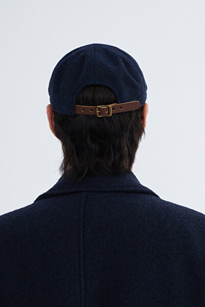 Nordbron Чорно-синя шкіряна ремінна вовняна чоловіча кепка - регульована базова повсякденна шапка