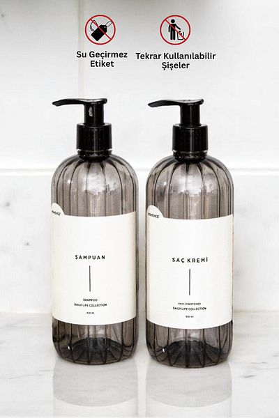 homence Σετ 2 Σαμπουάν Conditioner Ετικέτα Πλαστικό Μπουκάλι Σετ Καπνιστό Δοχείο Σαπουνιού 500 ml