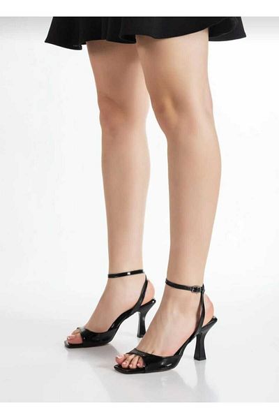 Zenvea Black Skin Ankle Tie Slim Heel