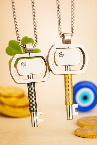 voyageaccessory Symbol of Beginnings, Opportunities and Luck Silver and Gold Color Option Key Necklace