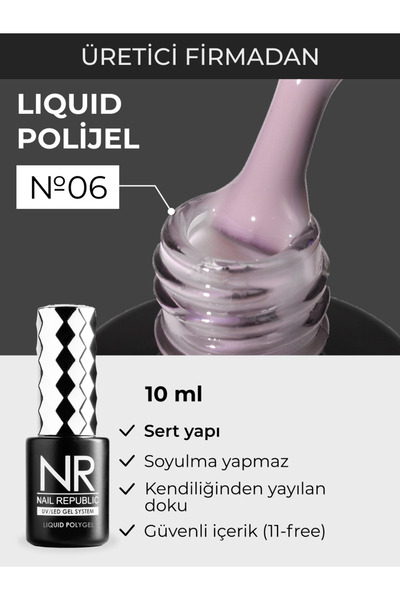 Nail Republic Tırnak Jeli Pembe Liquid Polijel 6 – Kalın Yapılı Oje 10ml, Pro...