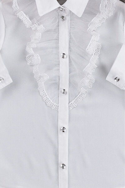 Elayza ΚΟΡΙΤΣΙΑ ΛΕΥΚΟ ΠΟΥΚΑΜΙΣΟ ΜΕ ΡΟΛΑ ΜΠΡΟΣΤΑ/ 23 ΑΠΡΙΛΙΟΥ ΣΧΟΛΙΚΟ ΠΟΥΚΑΜΙΣΟ 325