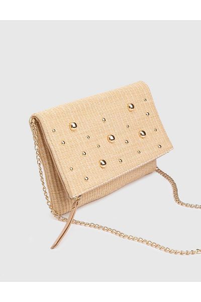 İLVİ Turangi Wicker Leather Beige Women's Handbag