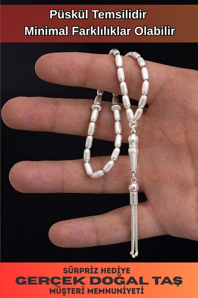 OSMANLI GÜMÜŞ 15gr Medium Size Striped Silver Rosary Arpakesim