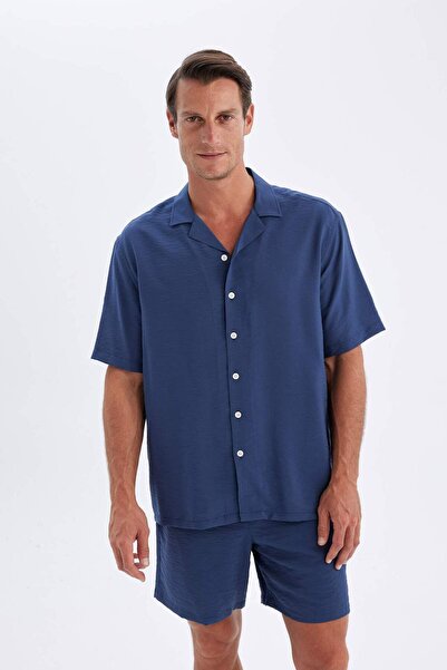 DeFacto Relax Fit Yazlık Polo Yaka Basic Düz Kısa Kollu Gömlek C8157AX24SM