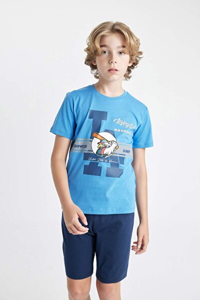 DeFacto Erkek Çocuk Pijama Takımı Baskılı Kısa Kollu Üst Şort C7911A824SM